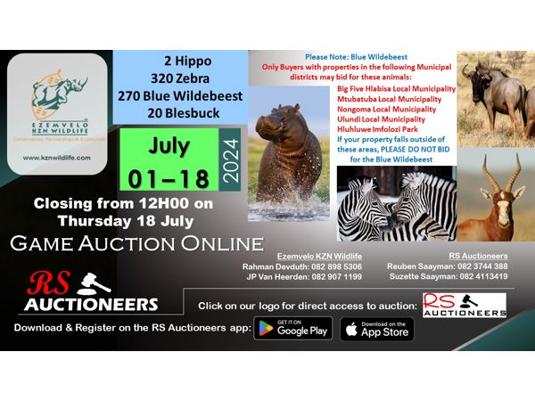 Ezemvelo KZN Online Game Auction July 2024